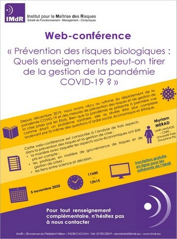 Webinaire  Prvention des risques biologiques : Quels enseignements peut-on tirer de la gestion de la pandmie COVID-19 ? 