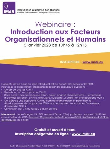 Webinaire  Introduction aux Facteurs Organisationnels et Humains 